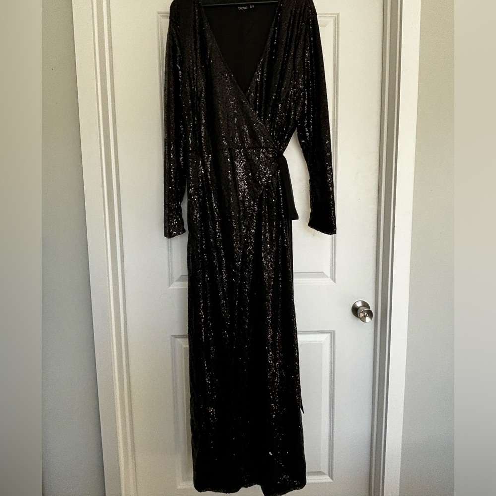 Boohoo Sequin Wrap Floor Dress